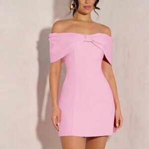 Pink Elegant Women's Off Shoulder Bowknot Cocktail Mini Dress